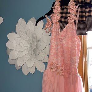 Peach floral formal dress,